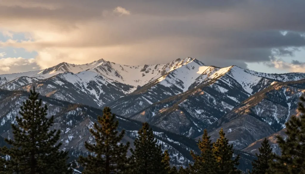 Scenic overlook view of Snowstorm Mountains peaks