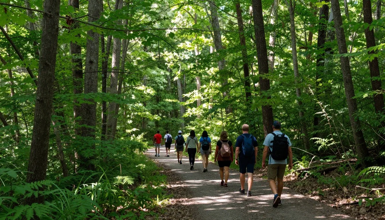 Scenic-trail-winding-through-Durant-Nature-Preserve-with-lush-forest-and-morning-sunlight Scenic trail winding through Durant Nature Preserve with lush forest and morning sunlight