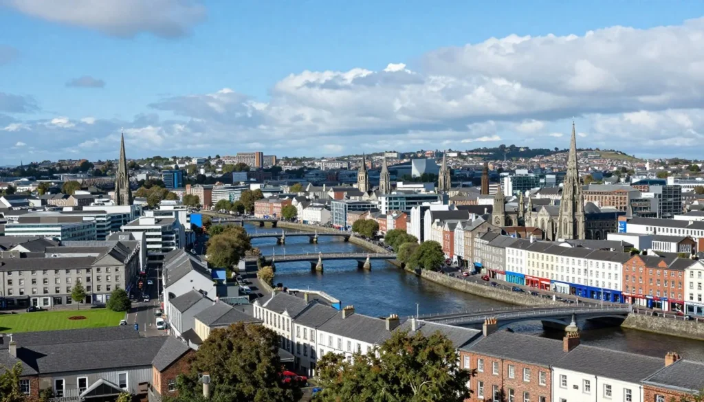 Scenic view of Cork city with River Lee and historic buildings