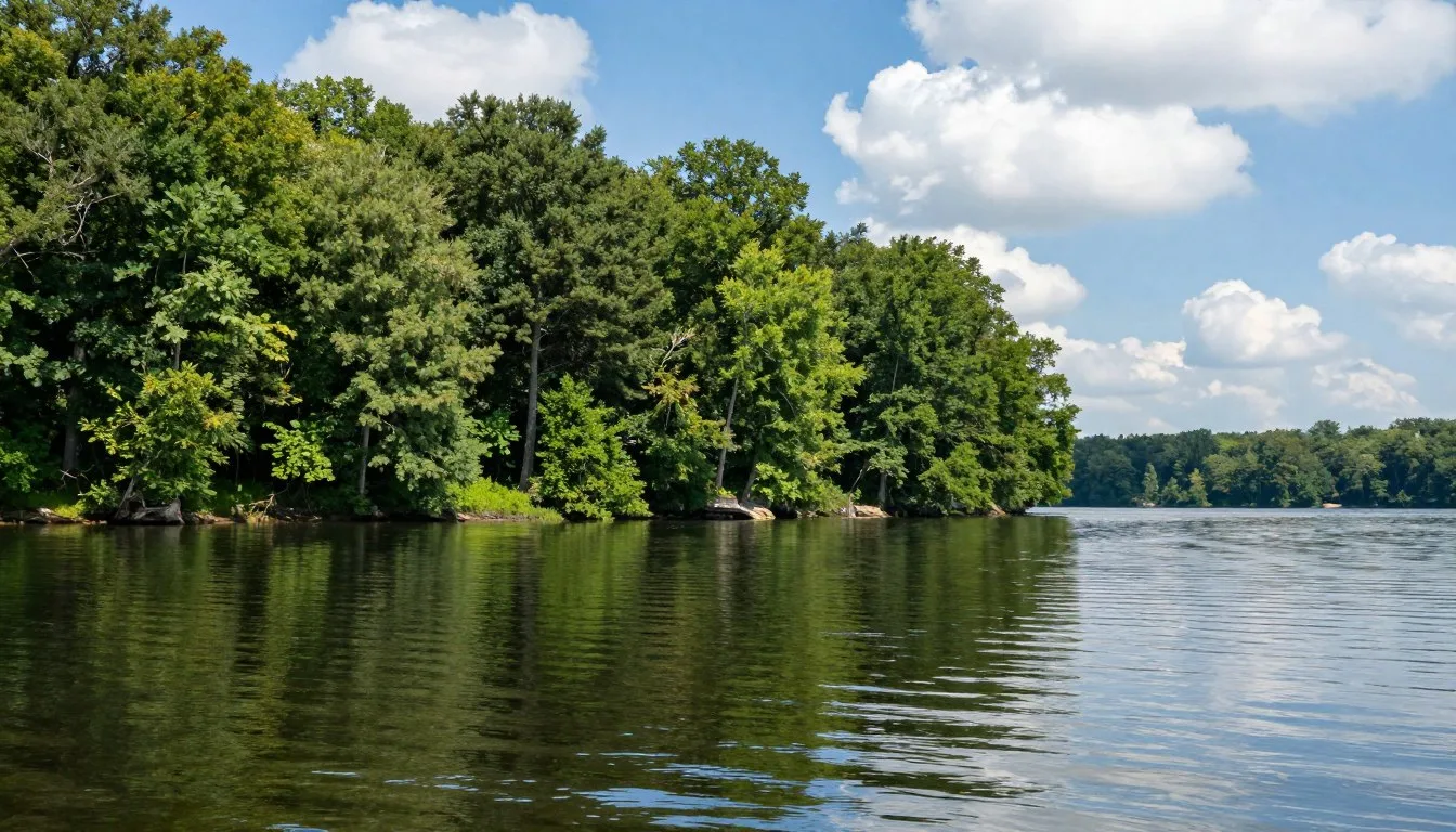 Scenic-view-of-Duck-Island-at-Warriors-Path-State-Park-with-calm-waters-and-lush-greenery Scenic view of Duck Island at Warriors Path State Park with calm waters and lush greenery