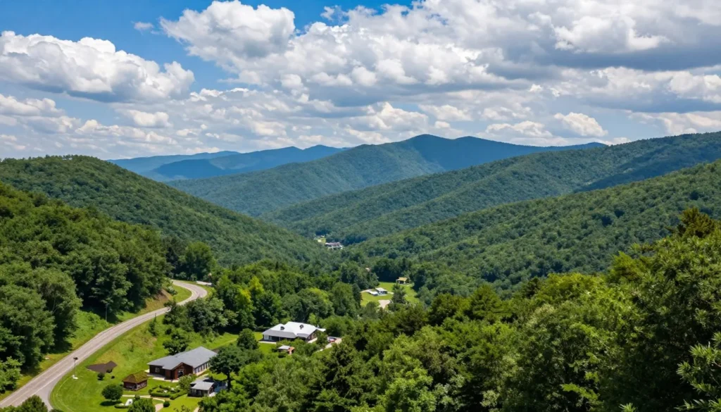 Scenic view of Great Smoky Mountains with winding mountain roads through forested landscape Scenic view of Great Smoky Mountains with winding mountain roads through forested landscape