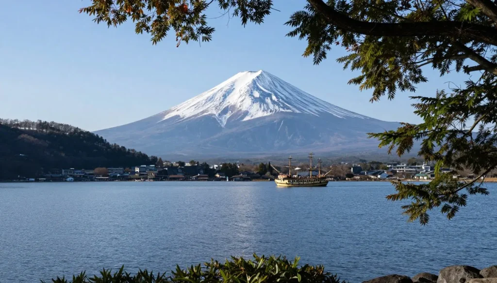 Scenic view of Lake Ashi with Mt. Fuji in the background