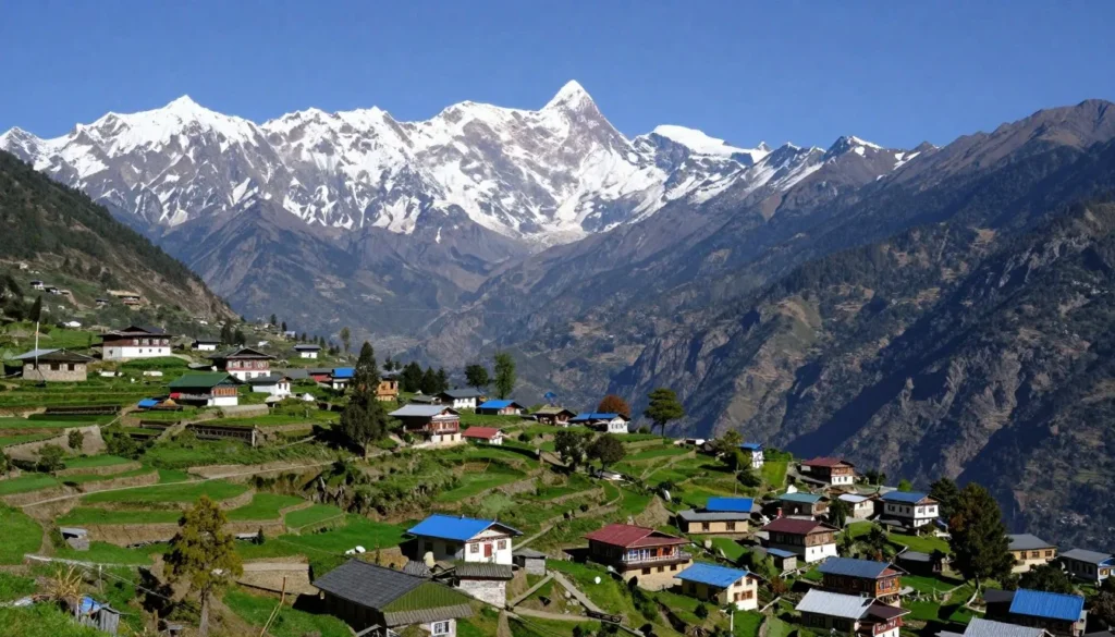 Scenic view of Pelling with Kanchenjunga mountain range in background