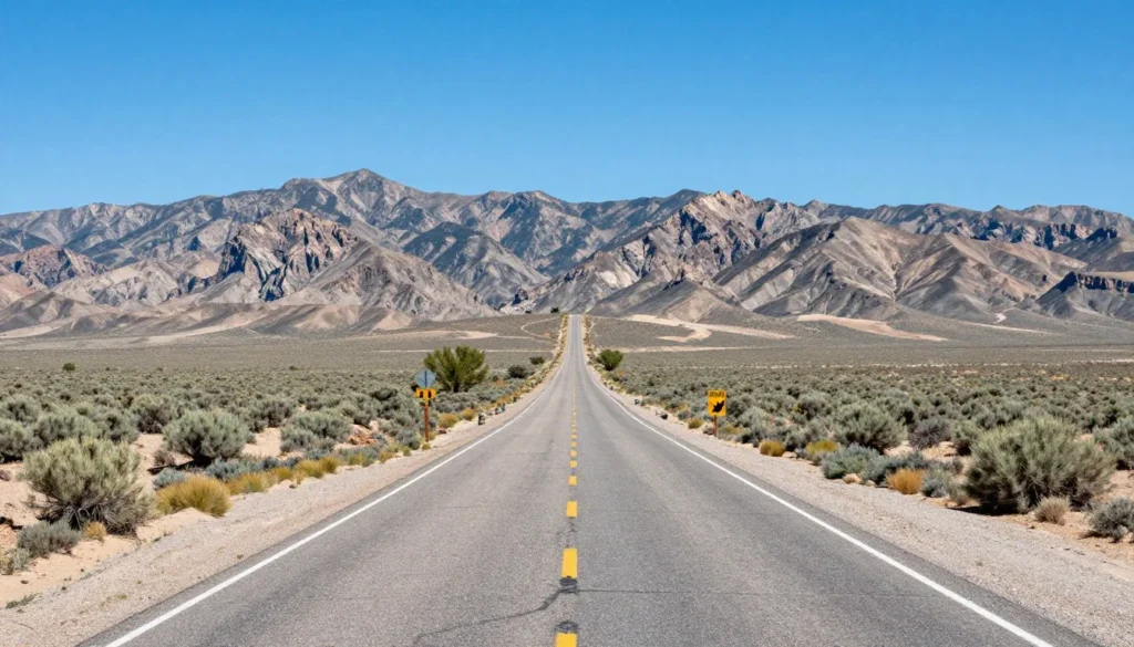 Scenic view of South Fork State Recreation Area entrance road with desert landscape
