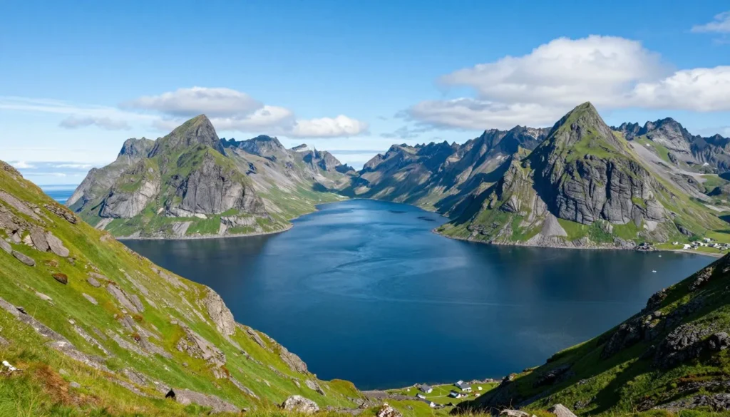 Scenic view of Westfjords region near Snaefellsnes Peninsula showing dramatic fjords and coastal mountains