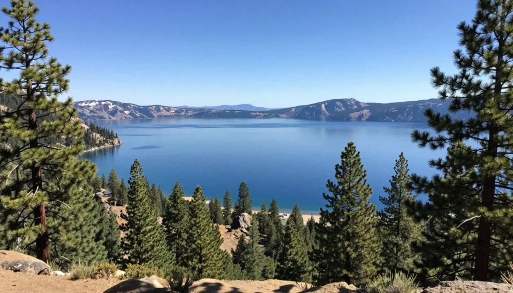 Scenic vista of Lake Tahoe from hiking trail viewpoint