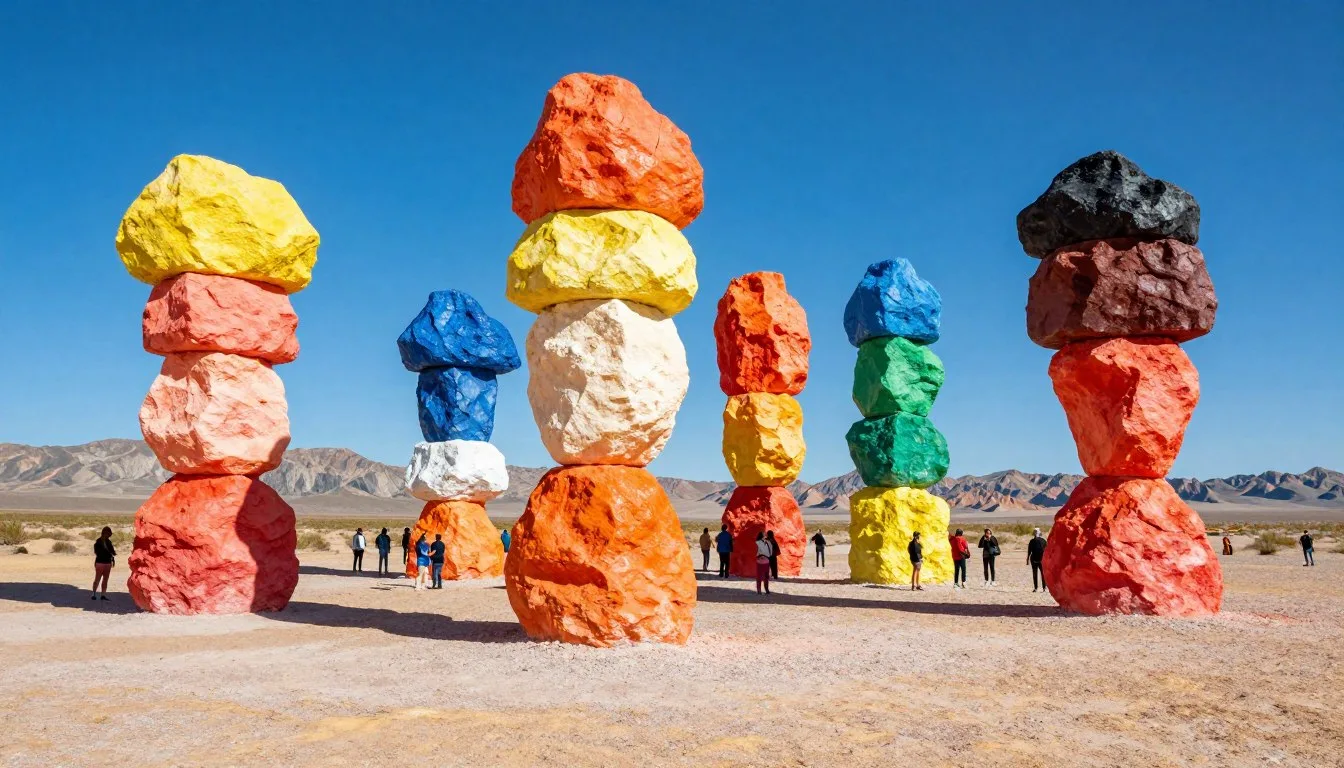 Seven-Magic-Mountains-Nevada-colorful-stacked-boulder-art-installation-in-desert-landscape Seven Magic Mountains Nevada colorful stacked boulder art installation in desert landscape