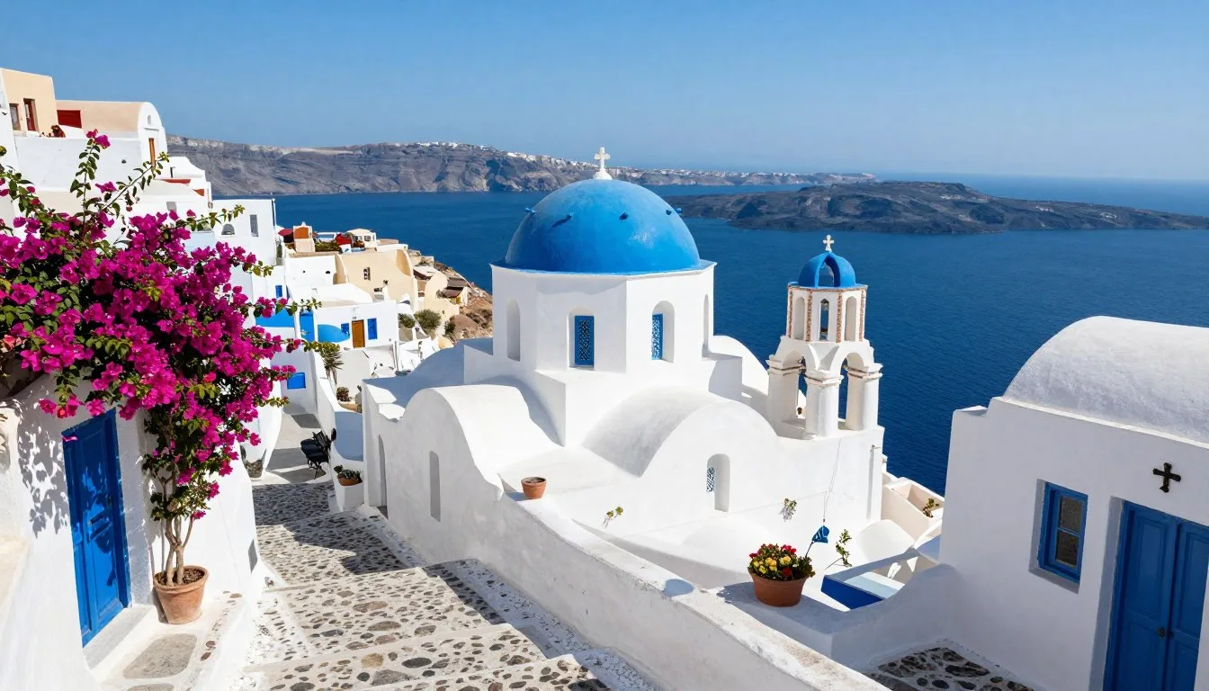 Sifnos Island Greece whitewashed village overlooking the Aegean Sea with traditional Cycladic architecture