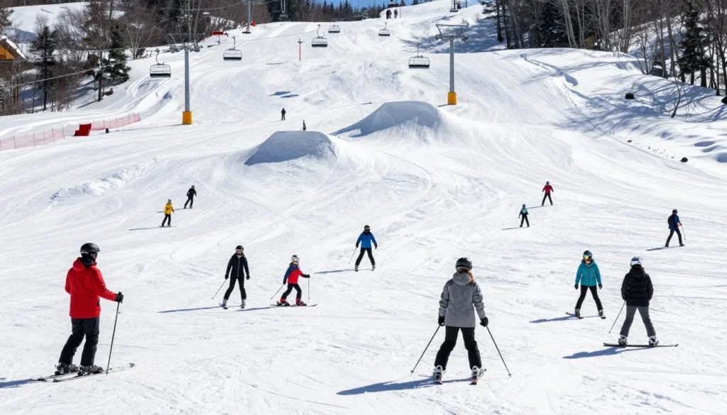 Skiers and snowboarders enjoying various trails at Cataloochee Ski Area Skiers and snowboarders enjoying various trails at Cataloochee Ski Area