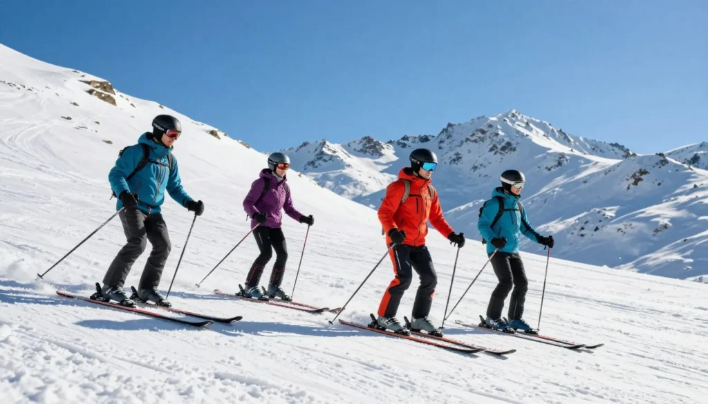 Skiers enjoying perfect powder conditions on Nordic Valley slopes during peak winter season