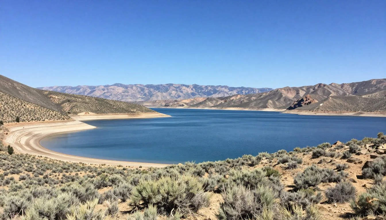 South Fork Reservoir Nevada nestled among desert mountains with clear blue water