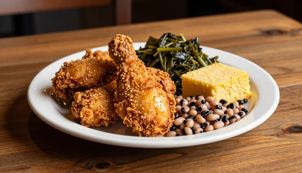 Southern comfort food meal with fried chicken and local Tennessee sides Southern comfort food meal with fried chicken and local Tennessee sides