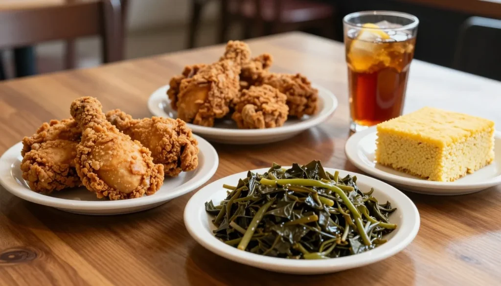 Southern style restaurant meal with local dishes Southern style restaurant meal with local dishes
