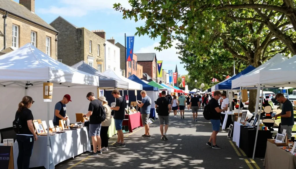 Southport festival with vendors and visitors on waterfront street Southport festival with vendors and visitors on waterfront street