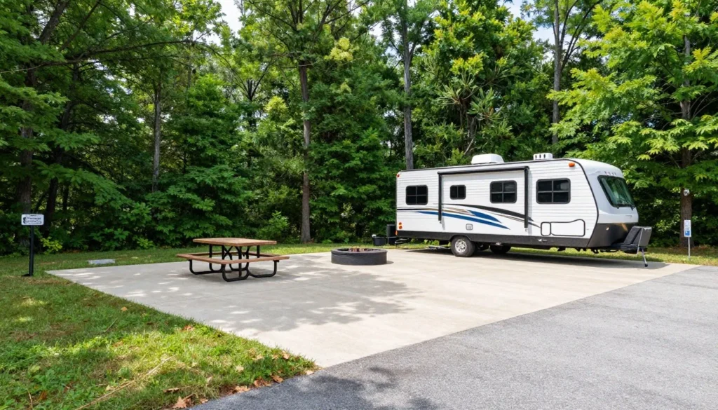 Spacious RV campsite with picnic table at Chickasaw State Park campground Spacious RV campsite with picnic table at Chickasaw State Park campground
