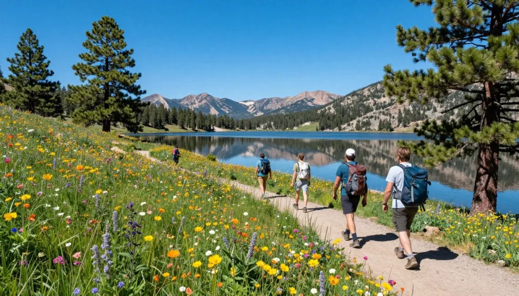 Spooner Lake in summer with wildflowers and clear blue sky