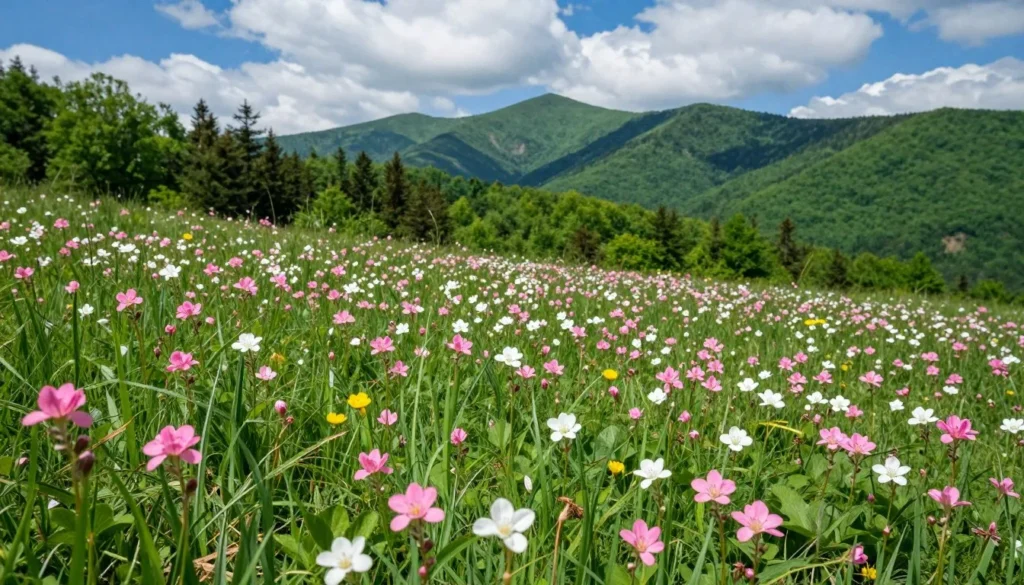 Spring wildflowers blooming in Great Smoky Mountains meadow Spring wildflowers blooming in Great Smoky Mountains meadow