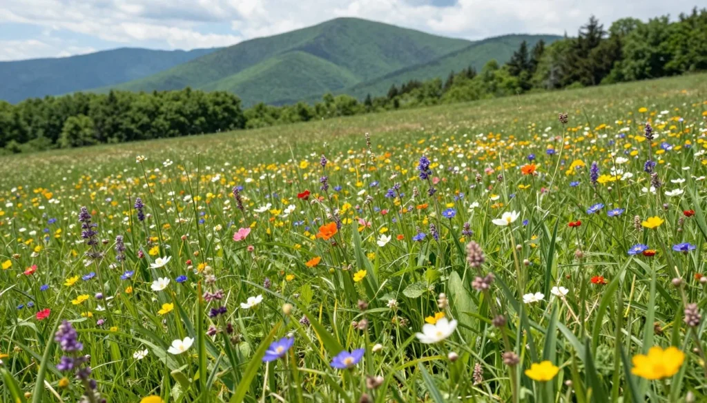 Spring wildflowers blooming in Smoky Mountains meadow Tennessee Spring wildflowers blooming in Smoky Mountains meadow Tennessee