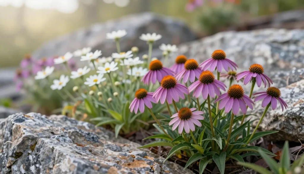 Spring wildflowers blooming in cedar glade habitat Spring wildflowers blooming in cedar glade habitat