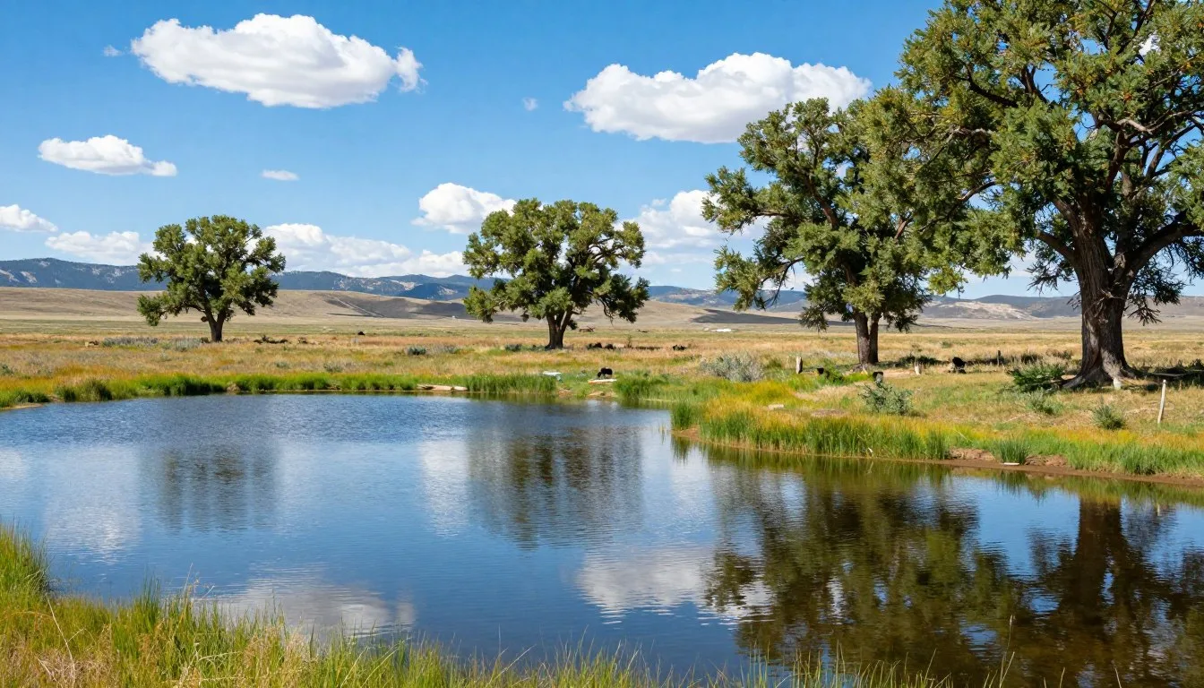 St-Vrain-State-Park-Colorado-with-peaceful-ponds-reflecting-blue-skies-and-surrounding St Vrain State Park Colorado with peaceful ponds reflecting blue skies and surrounding grasslands