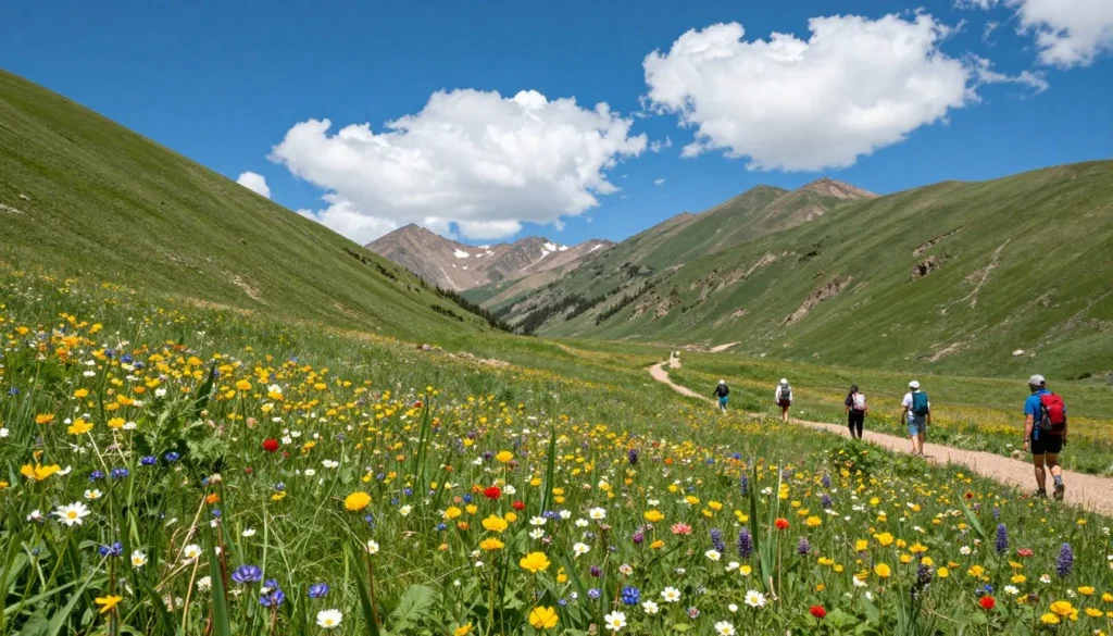 Steamboat Springs seasonal mountain landscape showing summer wildflowers Steamboat Springs seasonal mountain landscape showing summer wildflowers