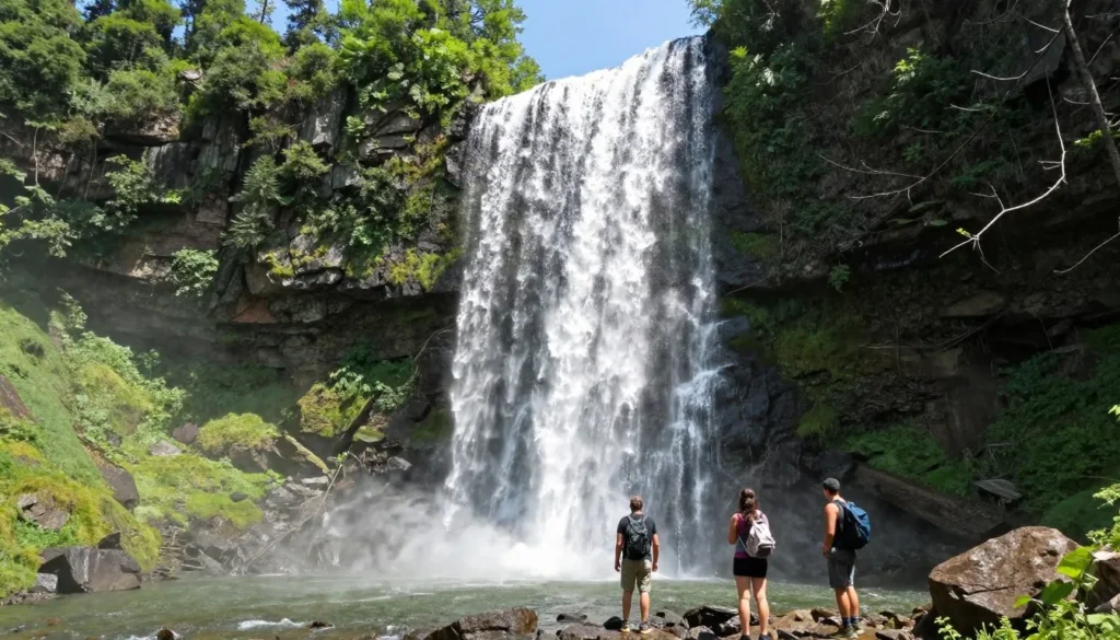 Stewart Falls waterfall in summer with surrounding forest