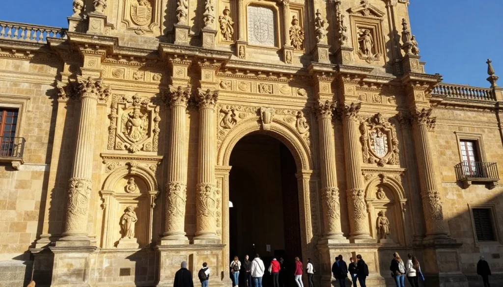 Stunning baroque facade of Universidad de Salamanca with intricate plateresque carvings