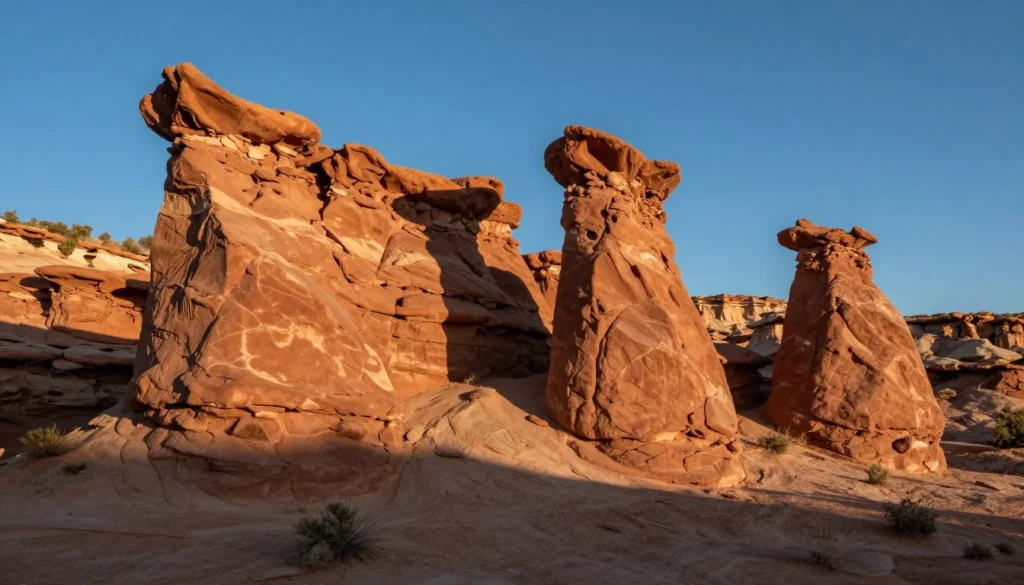 Stunning rock formations at Goblin Valley State Park showing distinctive hoodoo formations Stunning rock formations at Goblin Valley State Park showing distinctive hoodoo formations