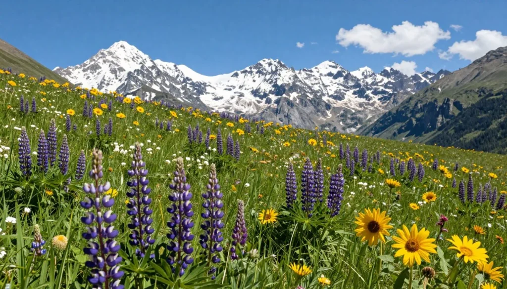 Summer wildflower meadow in Uncompahgre National Forest with mountain backdrop Summer wildflower meadow in Uncompahgre National Forest with mountain backdrop