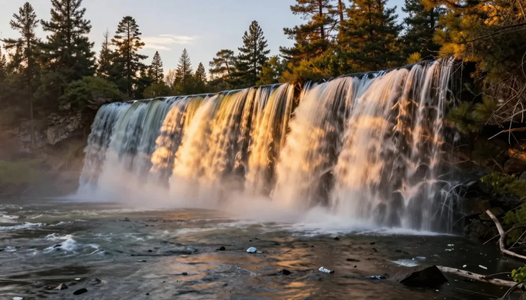 Sunset light on Provo River Falls and surrounding forest