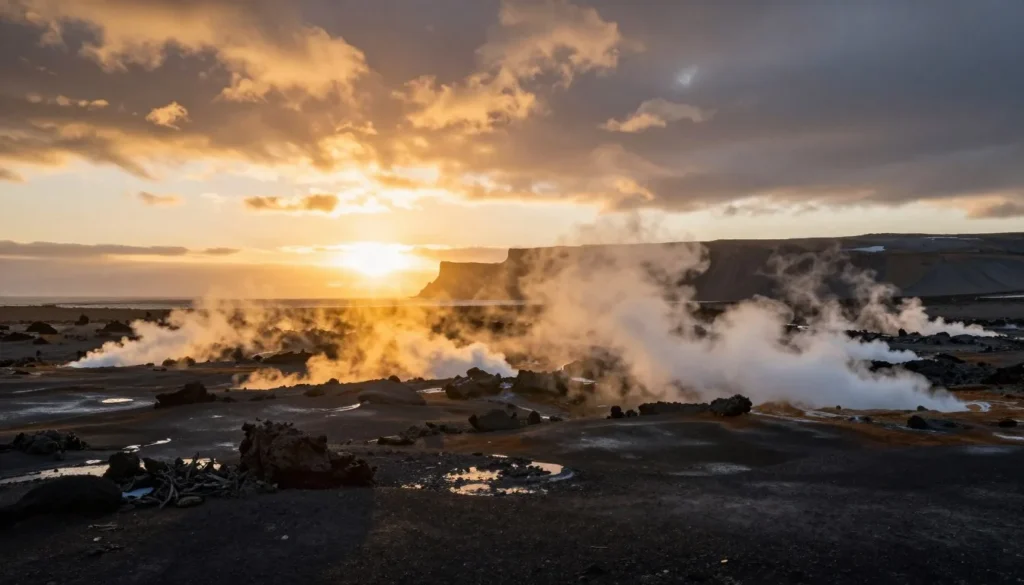 Sunset over Reykjanes Peninsula volcanic landscape