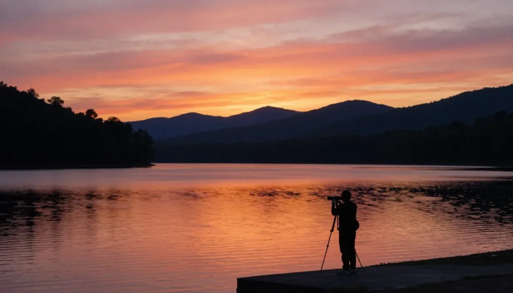 Sunset over South Holston Reservoir with colorful sky Sunset over South Holston Reservoir with colorful sky