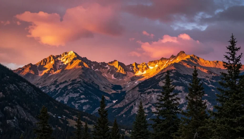 Sunset over Vail Pass mountain peaks Sunset over Vail Pass mountain peaks