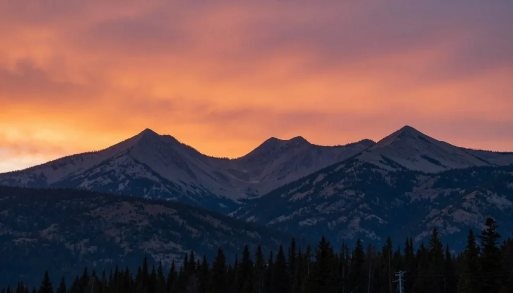 Sunset over mountain peaks in Uncompahgre National Forest Sunset over mountain peaks in Uncompahgre National Forest
