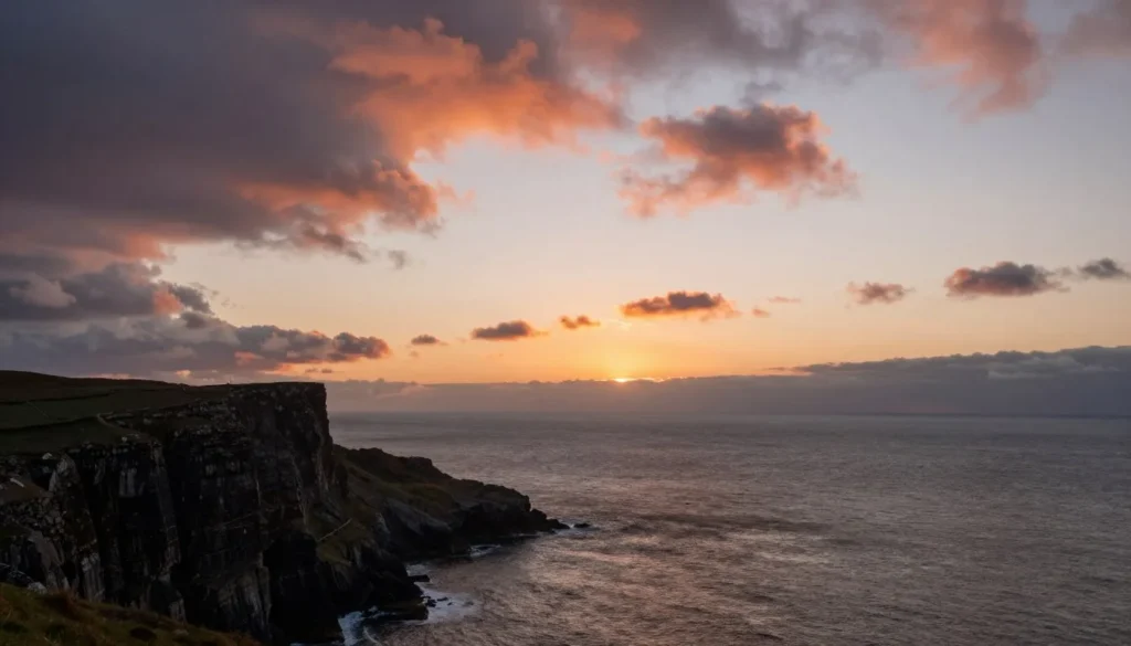 Sunset view over Atlantic Ocean from Inishowen Peninsula coastal viewpoint