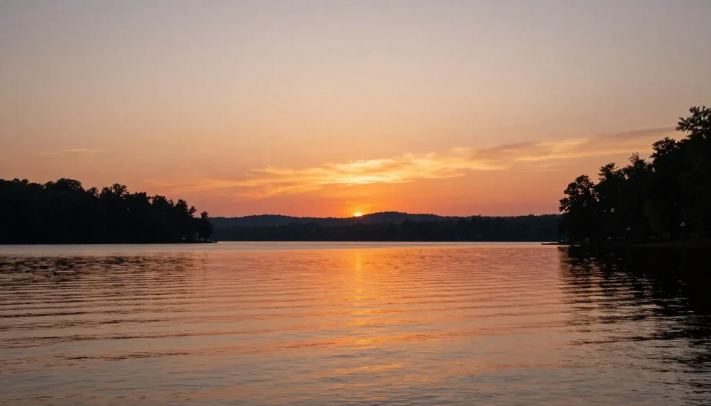 Sunset view over Percy Priest Lake from Goose Island shoreline Sunset view over Percy Priest Lake from Goose Island shoreline
