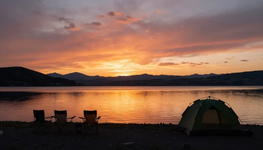 Sunset view over Piute Reservoir from campsite Sunset view over Piute Reservoir from campsite