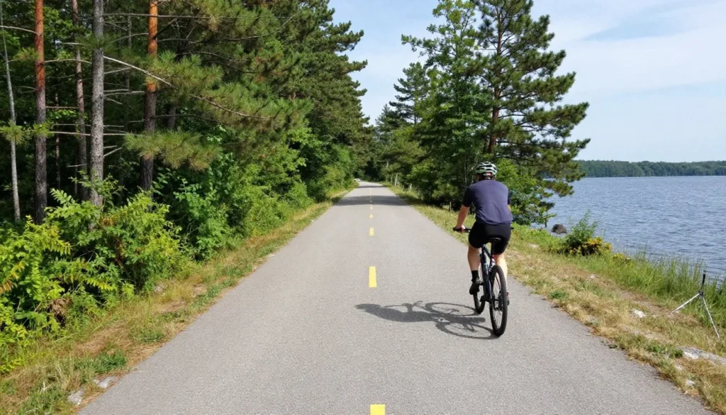 Tahoe East Shore Trail with cyclists and pine forest views