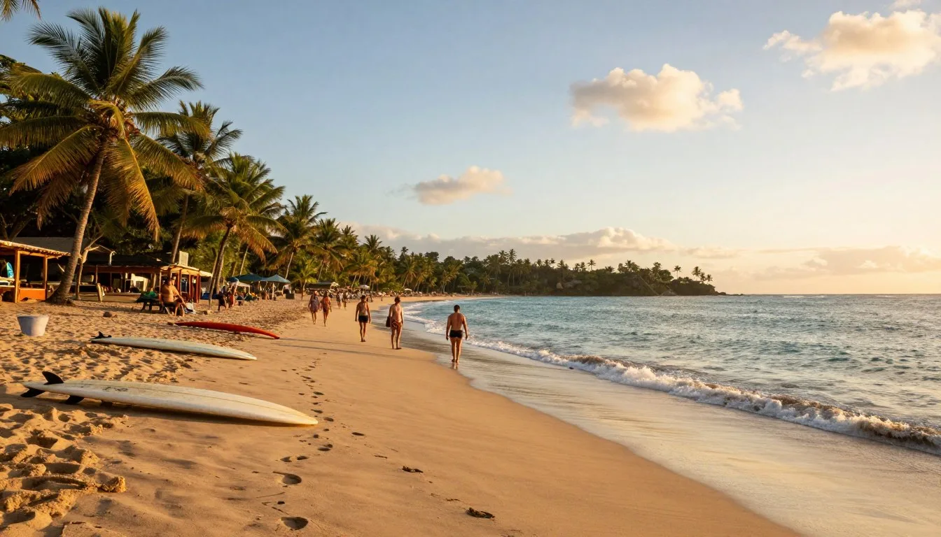 Tamarindo Beach Costa Rica coastline with golden sand and turquoise water at sunset