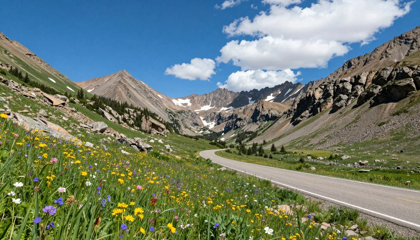 Taylor-Pass-Road-Colorado-mountain-landscape-with-wildflowers Taylor Pass Road Colorado mountain landscape with wildflowers
