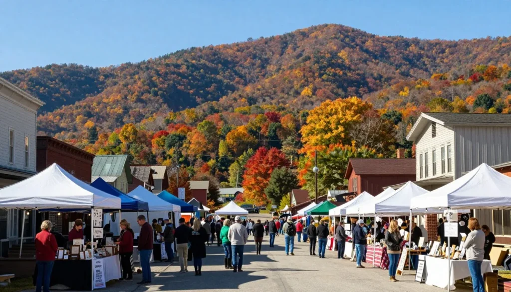 Tellico Plains autumn festival with local vendors and mountain backdrop Tellico Plains autumn festival with local vendors and mountain backdrop
