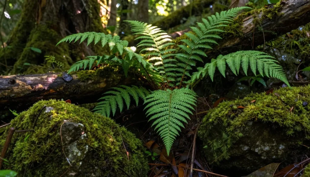Temperate rainforest ecosystem with lush ferns and moss at Gorges State Park Temperate rainforest ecosystem with lush ferns and moss at Gorges State Park