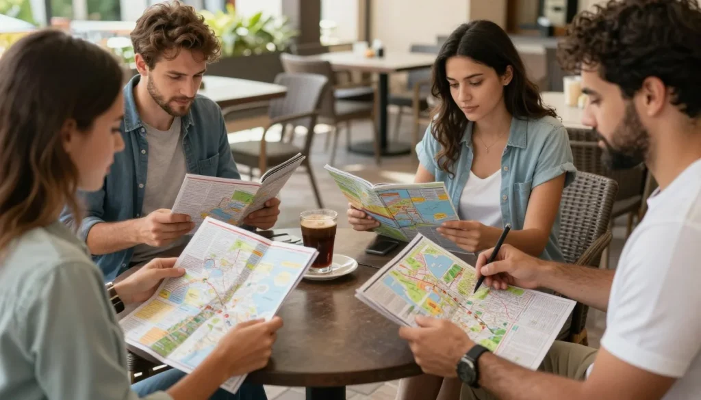 Tourist reviewing maps and planning daily activities at Ranthambore accommodation