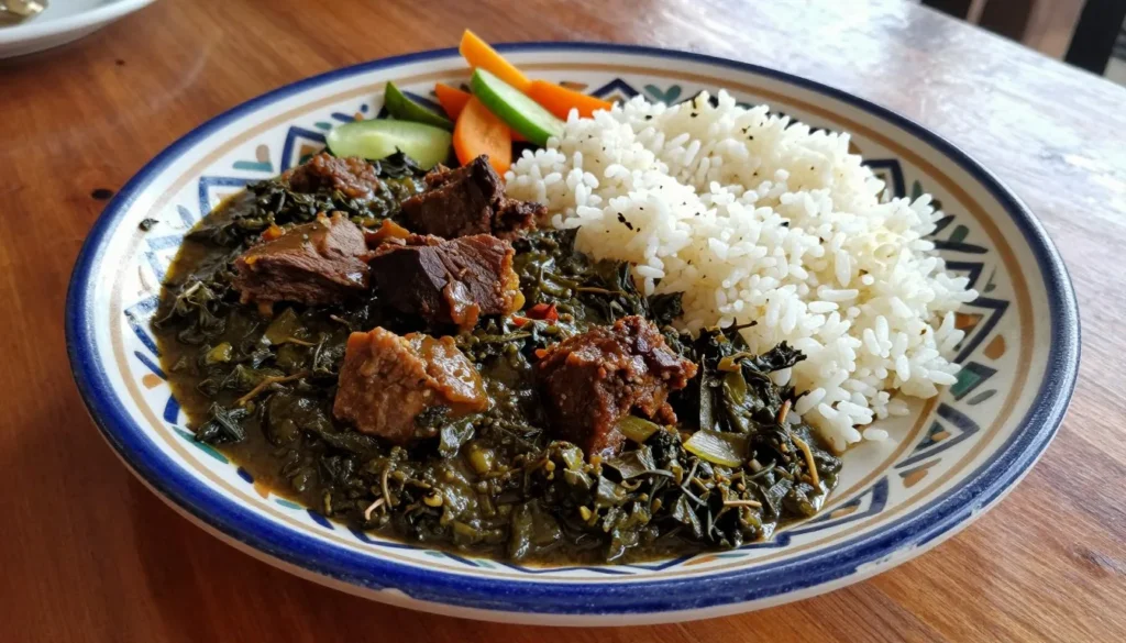Traditional Cameroonian meal served on colorful plate