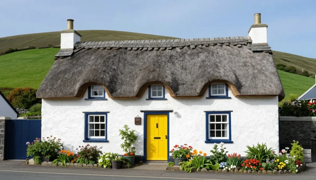 Traditional Irish cottage accommodation on Inishowen Peninsula with whitewashed walls and countryside views