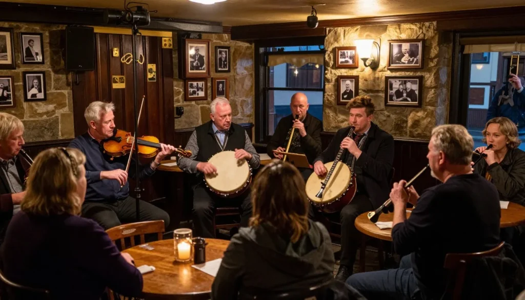 Traditional Irish music session in a cozy pub with local musicians