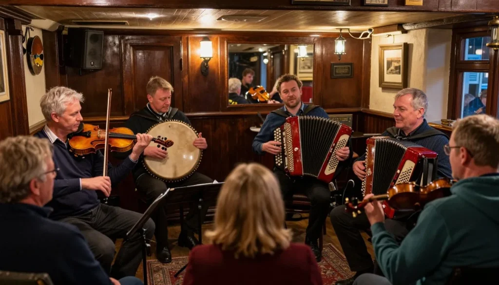 Traditional Irish music session in authentic pub