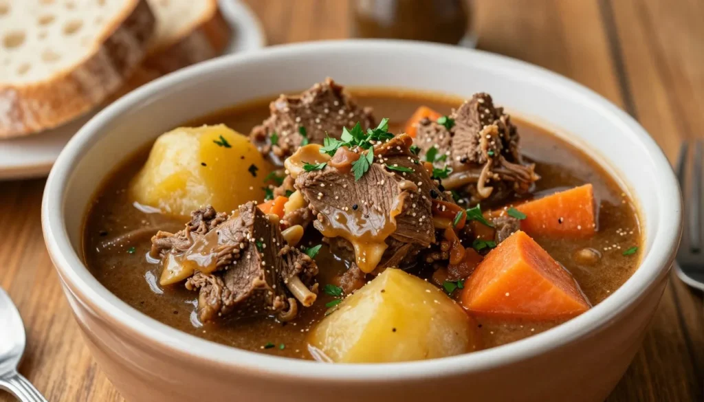 Traditional Irish stew served in rustic bowl at Tralee restaurant Traditional Irish stew served in rustic bowl at Tralee restaurant