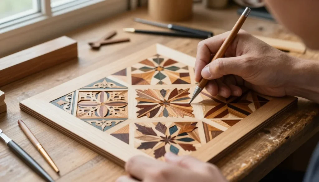 Traditional Italian inlaid wood craftsmanship workshop