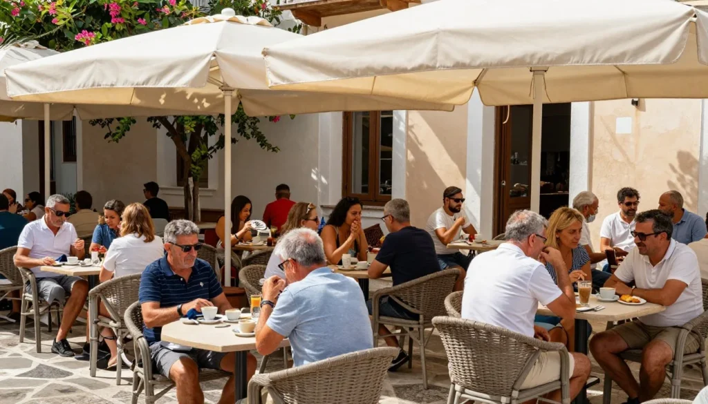 Traditional Italian outdoor cafe with locals and tourists socializing